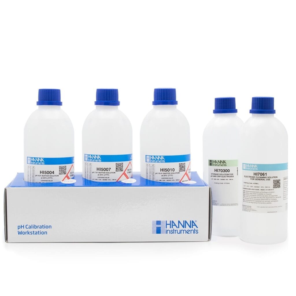 7.01 and 10.01 Technical Calibration Solutions with Electrode Storage Solution and Cleaning Solution (5 x 500 mL)