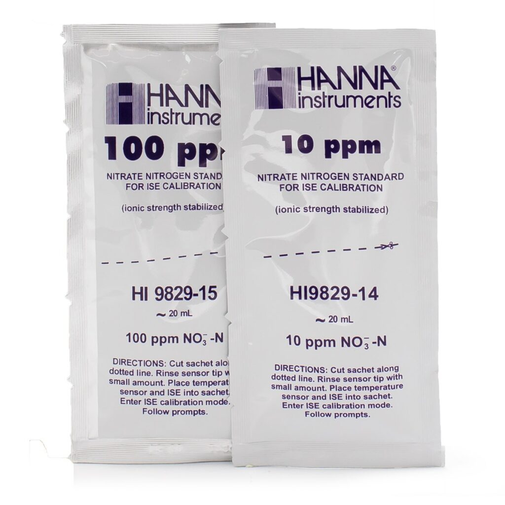 10 ppm and 100 ppm Nitrate (as N) Calibration Standard Sachets for HI9829 (10 x 25 mL each) - HI9829-14/15